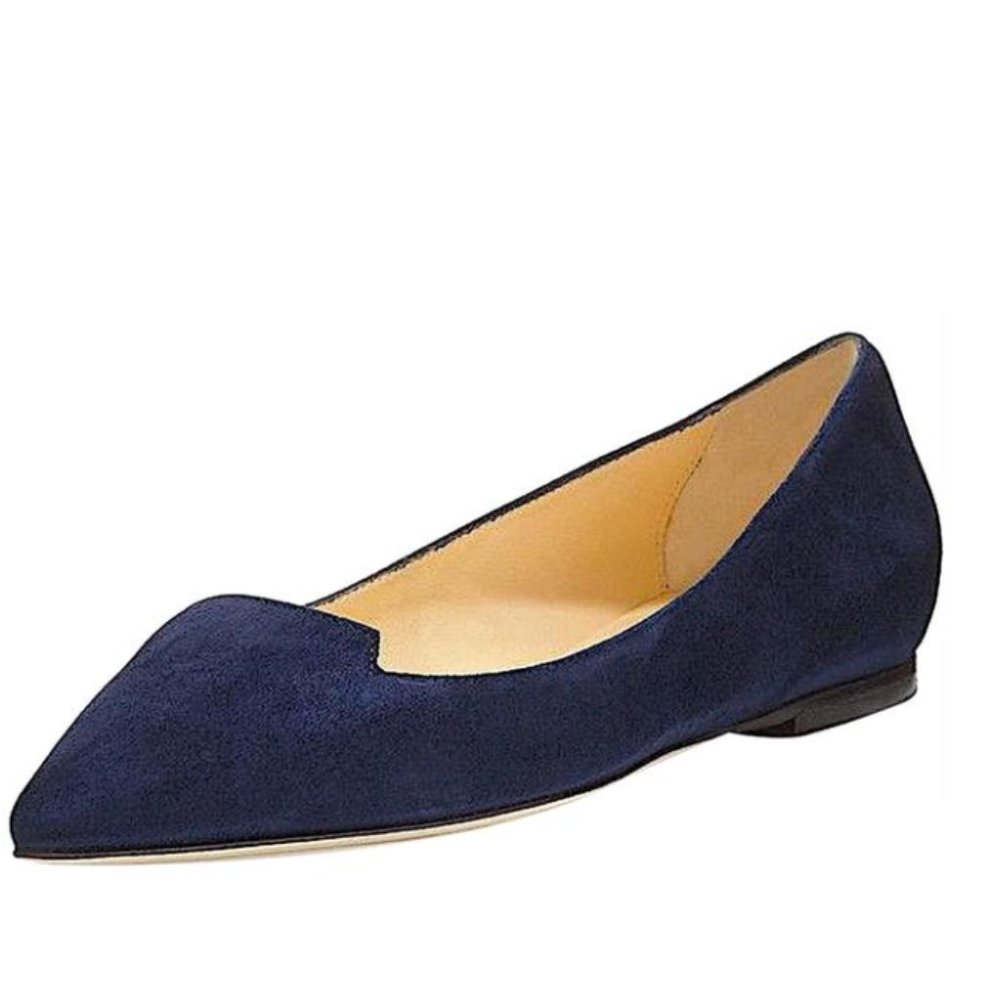 Jimmy Choo Suede Navy Blue Pointed Toe Flats